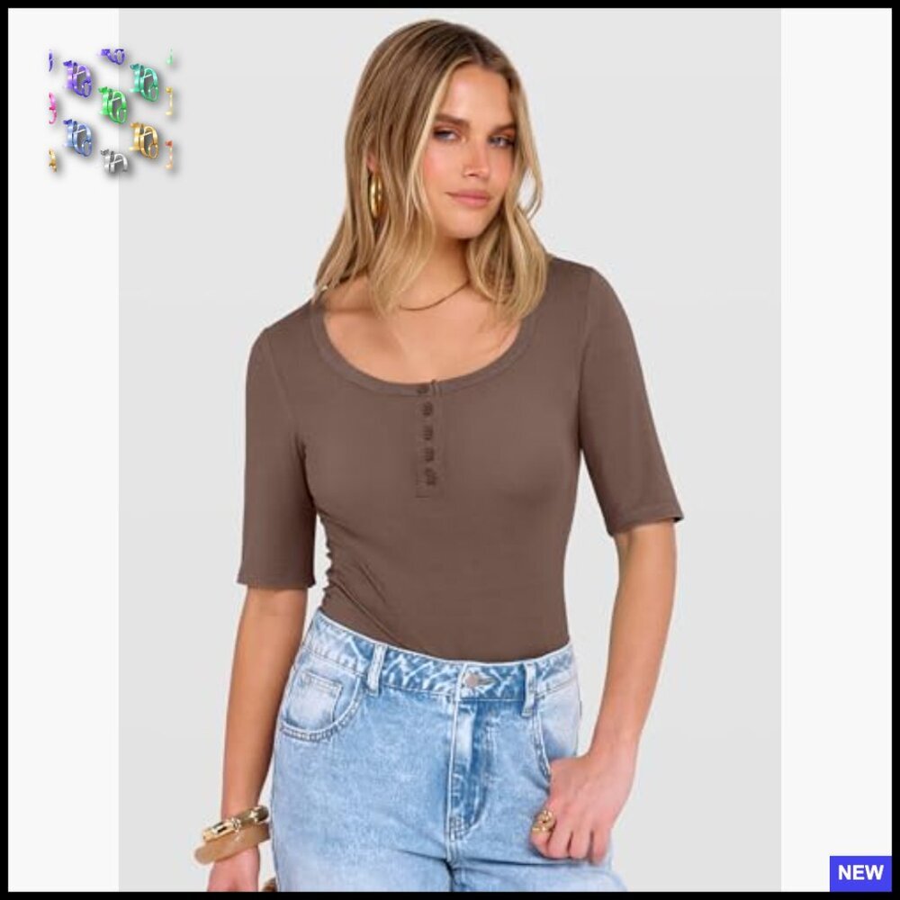 Slim Fit Henley Top Half Sleeve Ruching Chic Casual Spring Summer Blouse - Picture 6 of 7